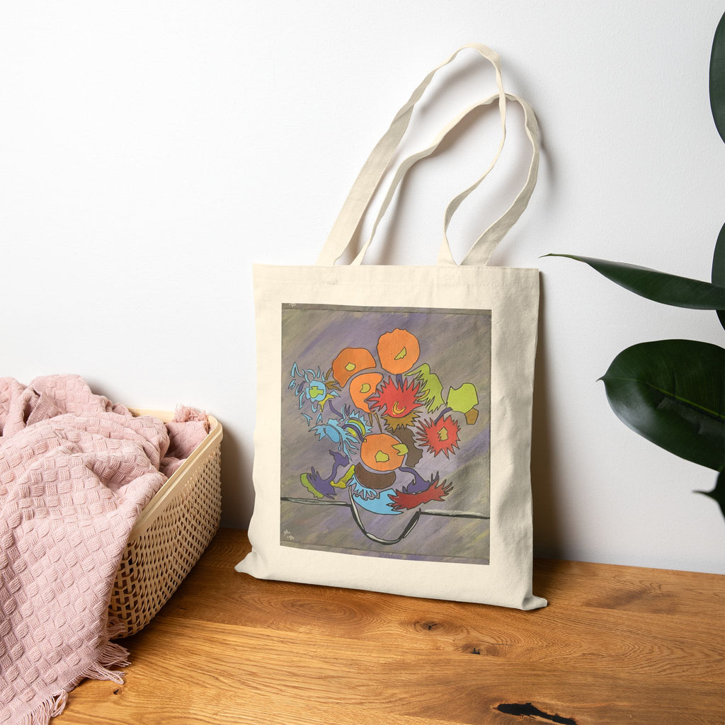Stencil Floral Vase Cotton Canvas Tote Bag - FMLxArt Store