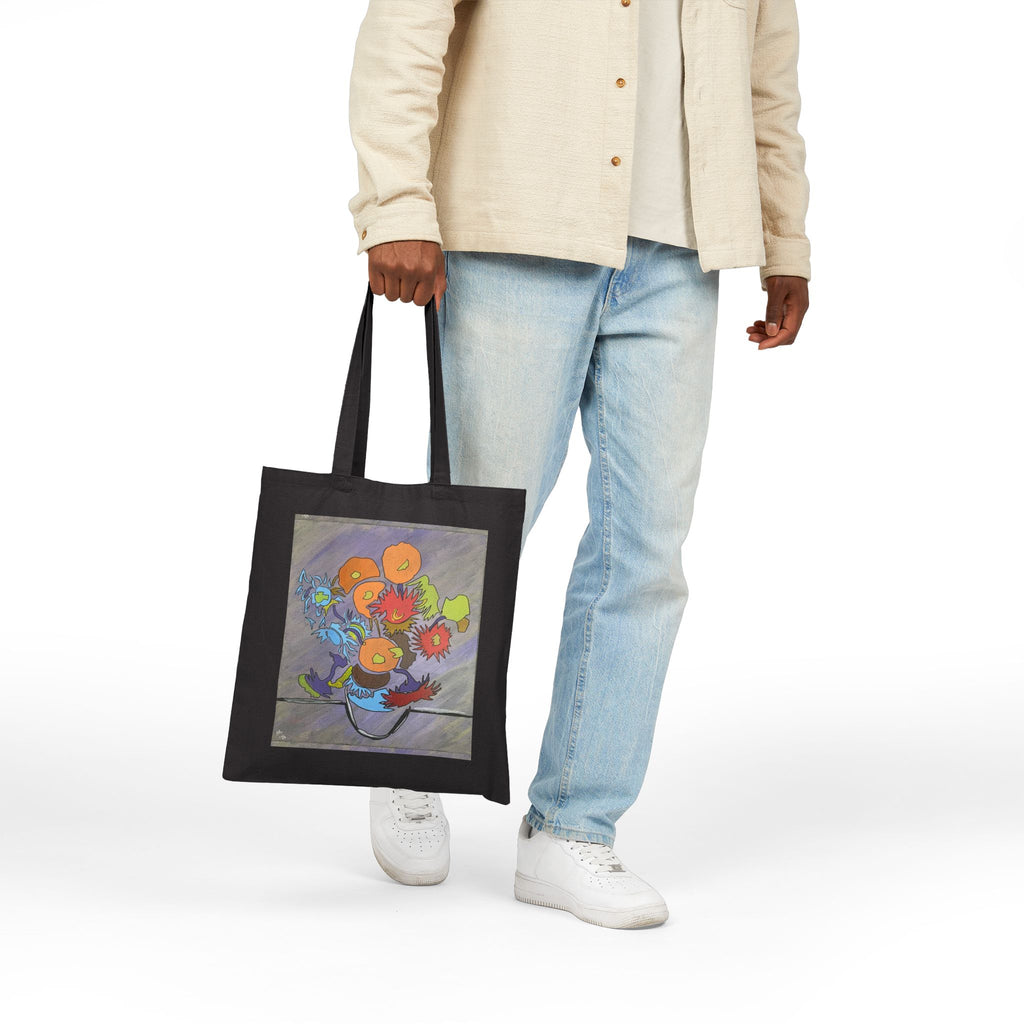 Stencil Floral Vase Cotton Canvas Tote Bag - FMLxArt Store