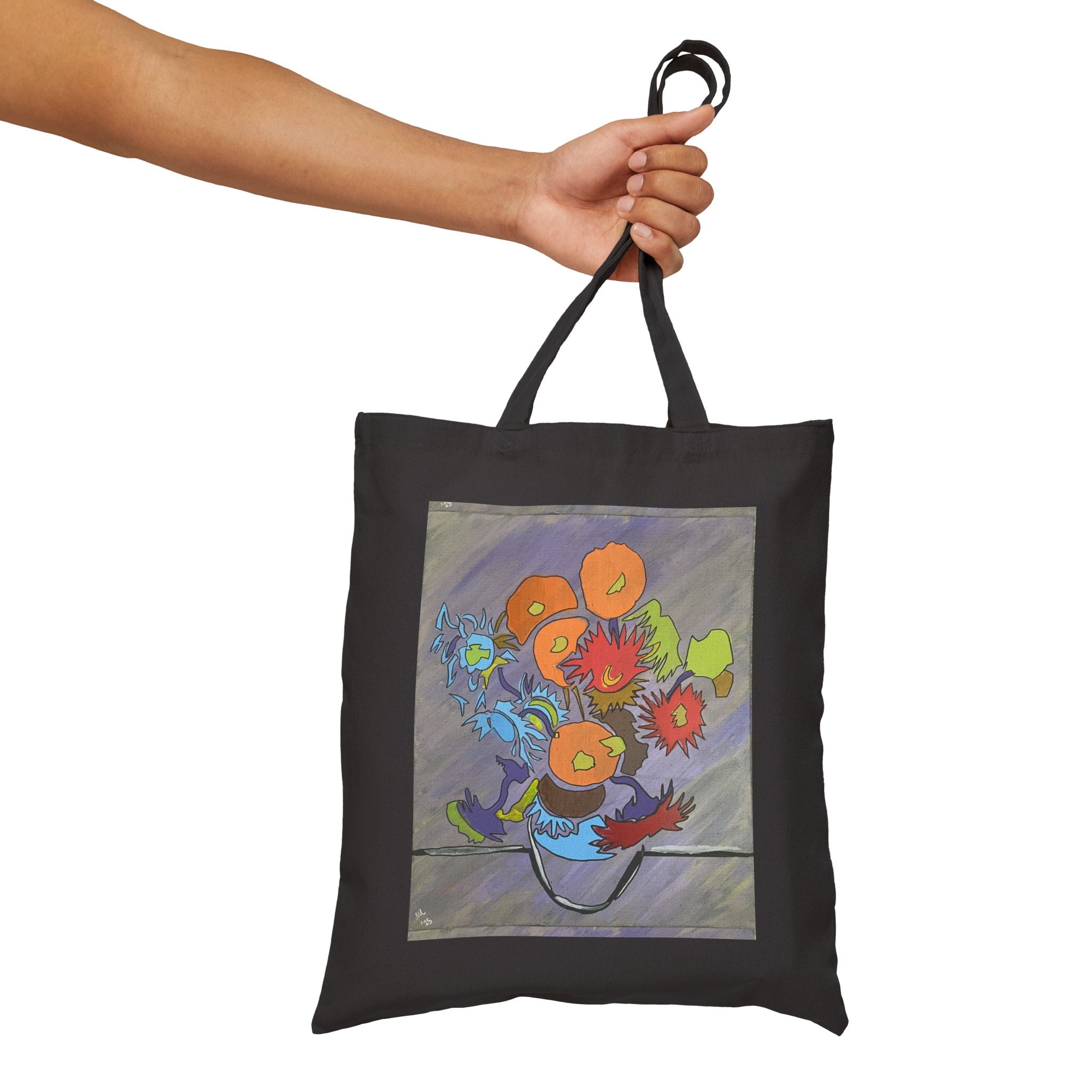 Stencil Floral Vase Cotton Canvas Tote Bag - FMLxArt Store