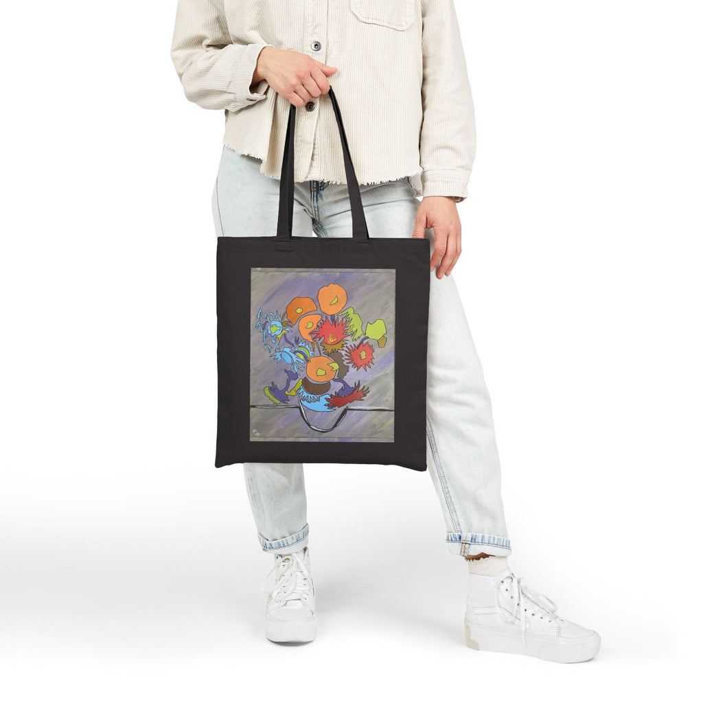 Stencil Floral Vase Cotton Canvas Tote Bag - FMLxArt Store