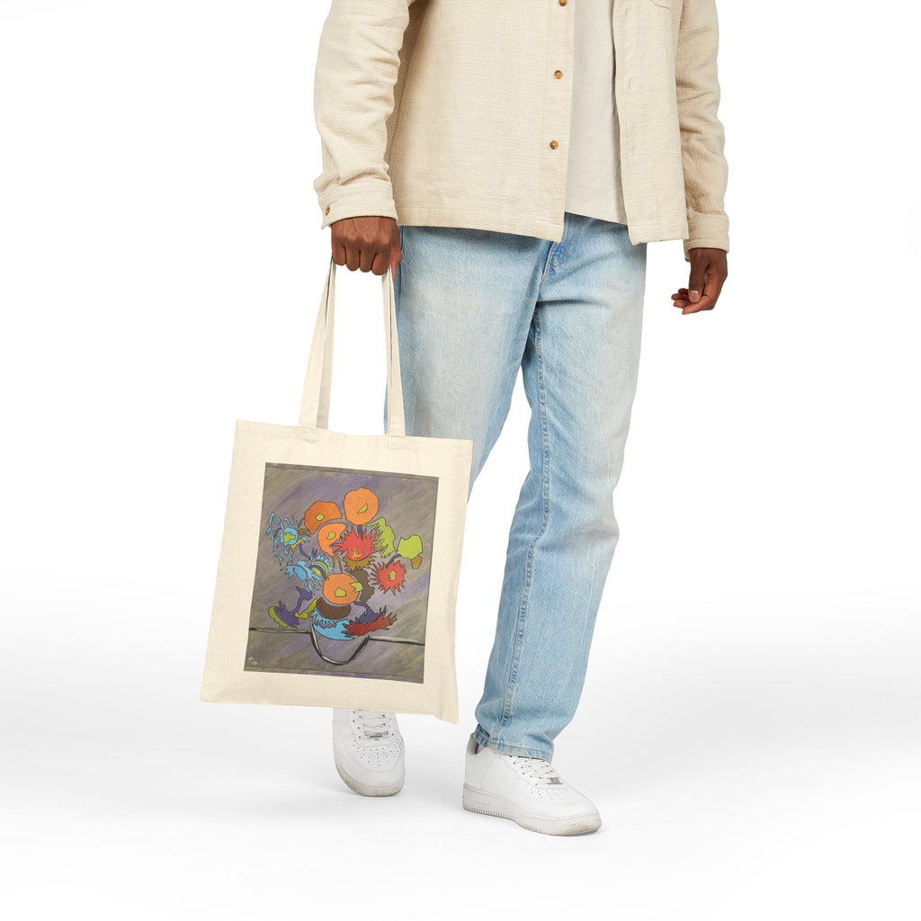 Stencil Floral Vase Cotton Canvas Tote Bag - FMLxArt Store