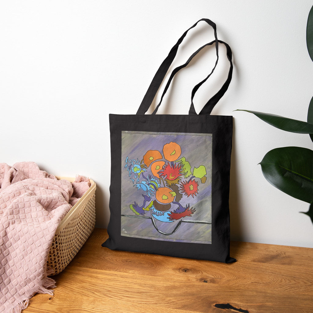 Stencil Floral Vase Cotton Canvas Tote Bag - FMLxArt Store