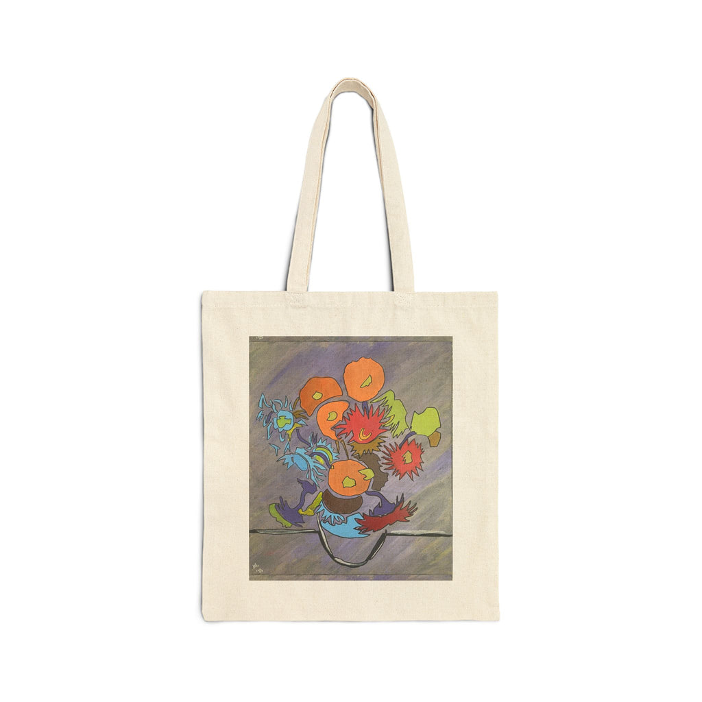 Stencil Floral Vase Cotton Canvas Tote Bag - FMLxArt Store